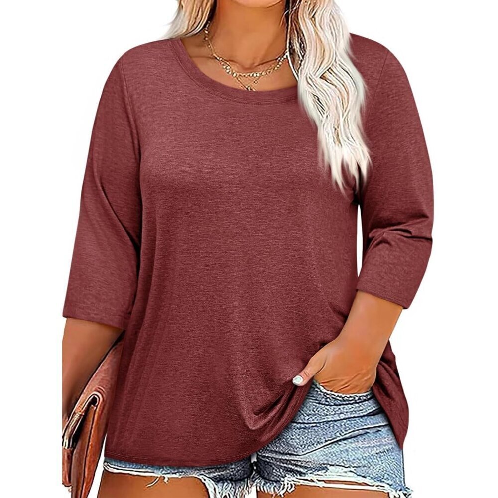 Plus Size Womens Tops 3/4 Sleeve Loose Fit Tunic Blouse Casual Wear